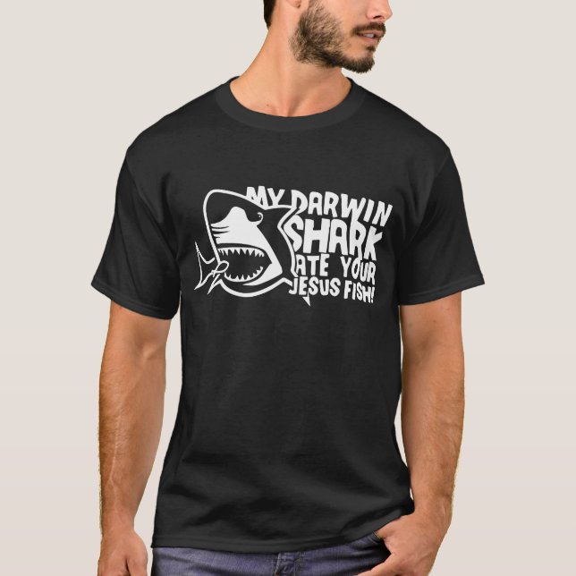 Men_s min Darwin hajåt din Jesus fisk roliga Jo T Shirt (Framsida)