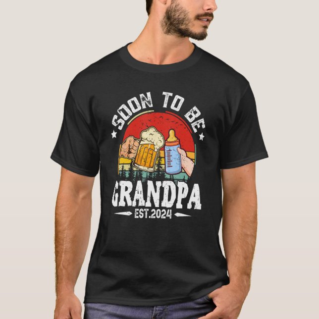 Men Soon To Be Grandpa 2024 Retro Pregnancy Announ T Shirt (Framsida)