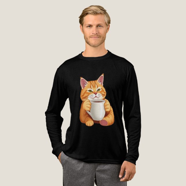 Men Söt Rödhårig Katt Kaffe Grafisk Tröja (Hel framsida)