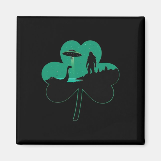 Men St Patricks Day Alien Ufo Shamrock Sasquatch N Magnet (Framsidan)