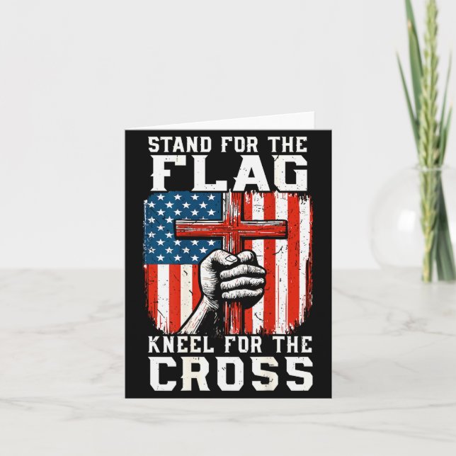 Men Stand For Flag Kneel The Cross Christian Patri Kort (Framsida)