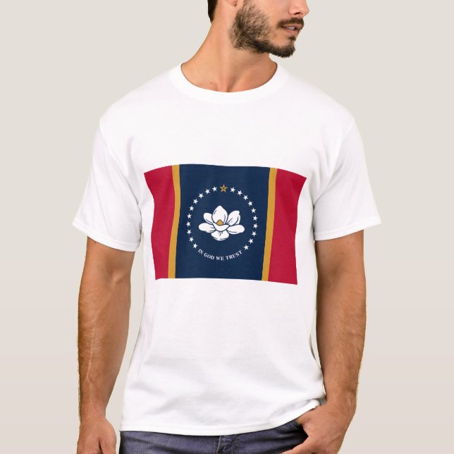 Men T Shirt with Flag of Mississippi State, USA (Framsida)
