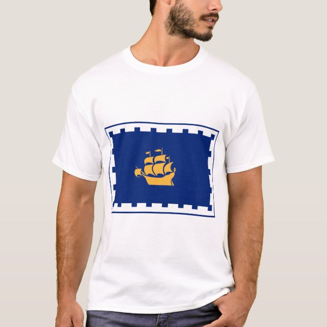 Men T Shirt with Flag of Quebec City, Canada (Framsida)