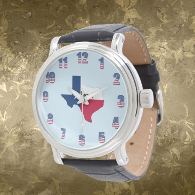 Men Texas Patriotiska Färg Nummer Svart Armklocka Armbandsur (Skapare uppladdad)