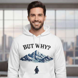 Men Varför? Pingvin Hoodie – Rolig Förvirrad Pingv