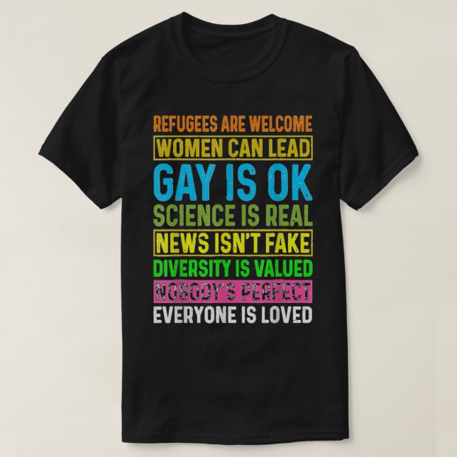 Men Women Refugees Are Welcome Women Can Lead Gay  T Shirt (Design framsida)