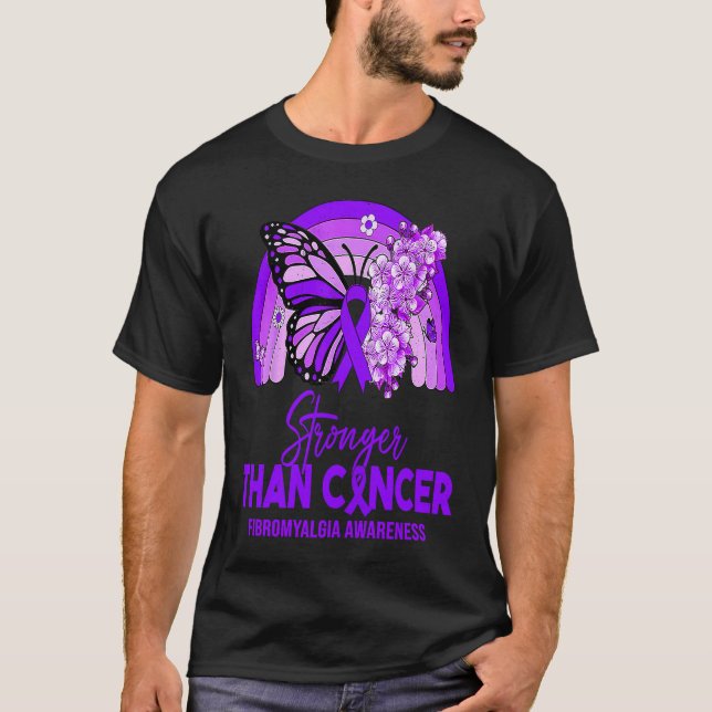 Men Womens Stronger Than Fibromyalgia Rainbow T Shirt (Framsida)