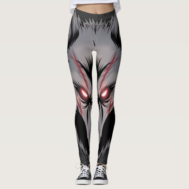 Menacera Varg med Glowing Red Ögon Leggings (Framsida)