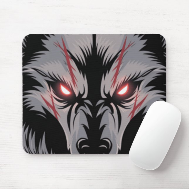 Menacera Varg med Glowing Red Ögon Musmatta (Med mus)