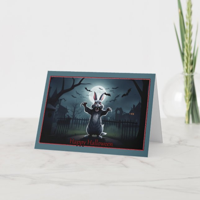 Menacing Bunny Halloween-kort Helgkort (Framsida)