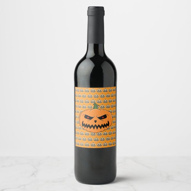 Menacing Jack O'Lantern Halloween Vinflaska Etikett (Framsida)
