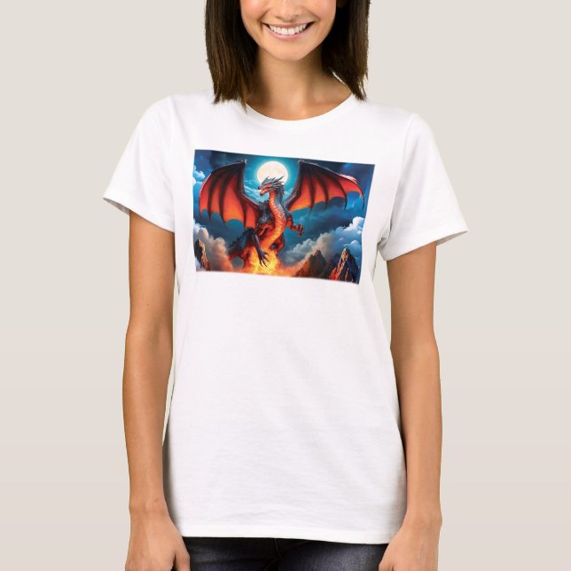 Menacing Red Dragon Ställande T-shirt (Framsida)