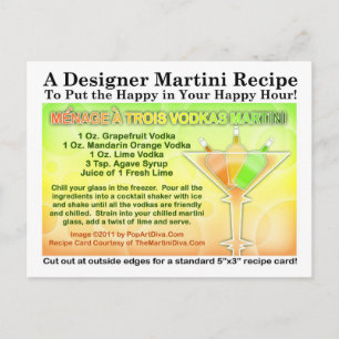 Menage a Trois Vodkas Martini Recipe Postcard Vykort