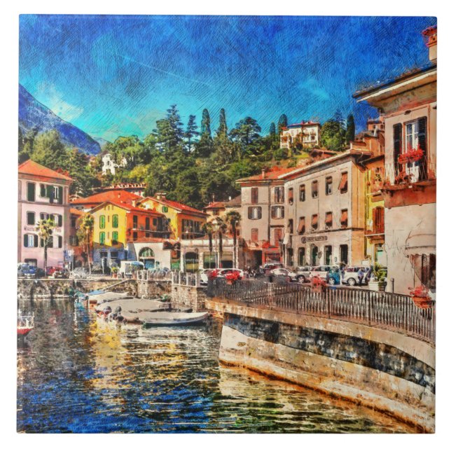 Menaggio på Como Sjö, Italien Kakelplatta (Framsidan)