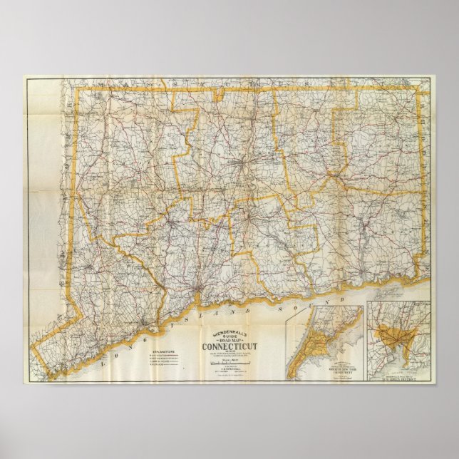 Mendenhall's Guide, Road Karta Connecticut Poster (Framsidan)