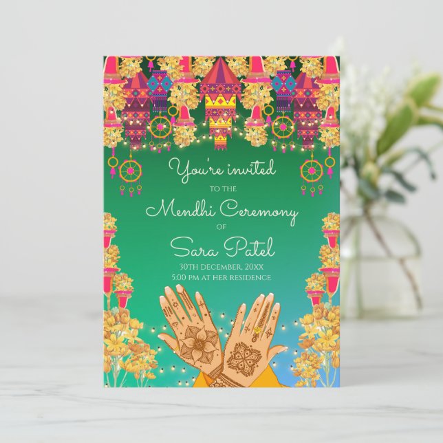Mendhi Night inbjudningskorts & Henna Party-inbjud Inbjudningar (Stående Fram)