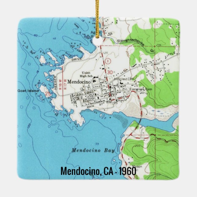 Mendocino CA 1960 Karta Julgransprydnad Keramik (Baksida)