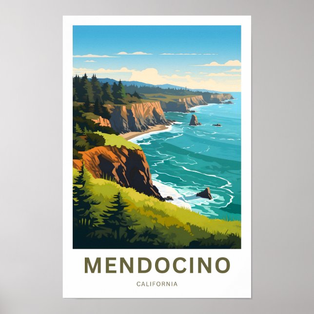 Mendocino California Travel Skriv ut Poster (Framsidan)