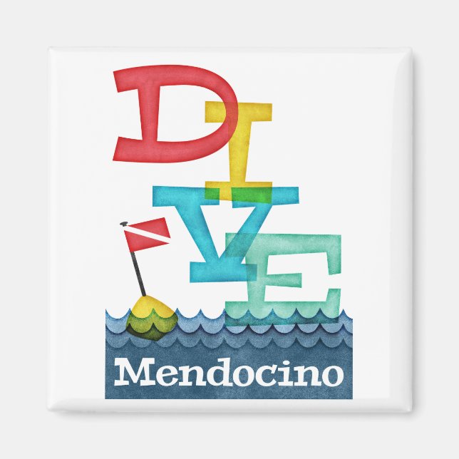 Mendocino Dive - Färggrafik Magnet (Framsidan)