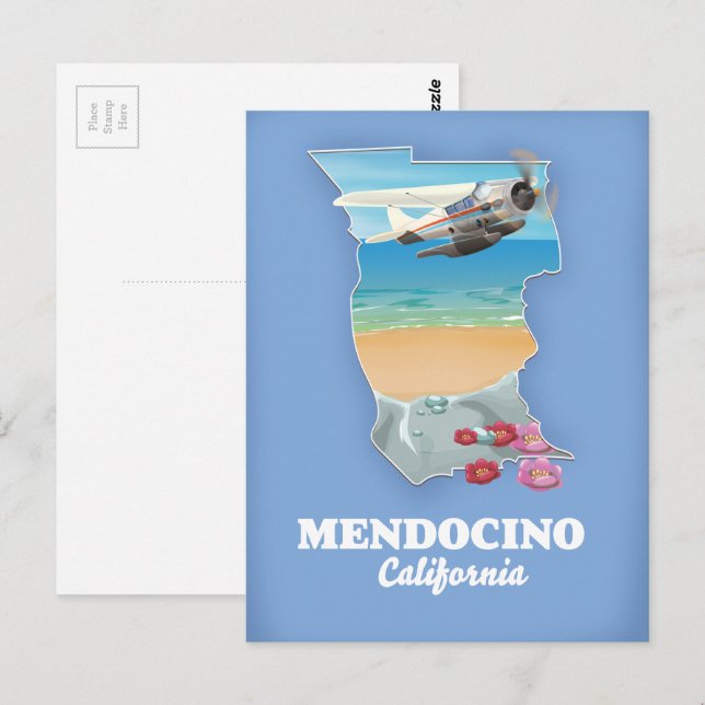 Mendocino Kalifornien karta Vykort (Fram/baksida)