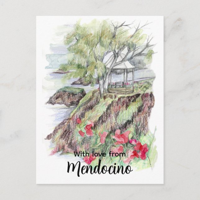 Mendocino Kalifornien kustlinje altan blommor Vykort (Framsida)