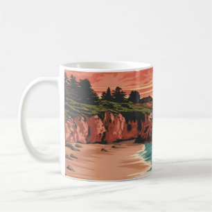 Mendocino Kusten, California Retro Watercolor Kaffemugg