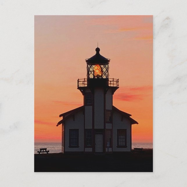MENDOCINO Lighthouse Point Cabrillo Sunset Vykort (Framsida)