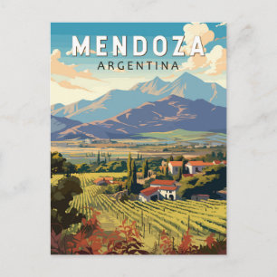 Mendoza Argentina Travel Art Vintage Vykort