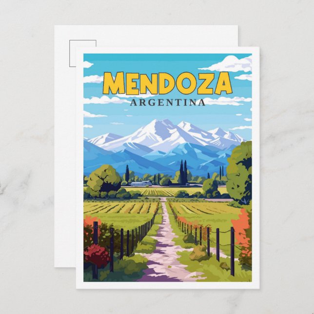Mendoza Argentina vintage resor illustration Vykort (Fram/baksida)