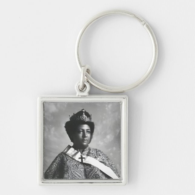 Menen Asfaw Queen Africa Empress Selassie I Roots Fyrkantig Silverfärgad Nyckelring (Framsidan)