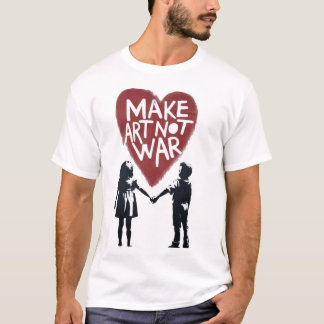 Meningsfullt hjärta "GÖR KONST INTE KRIG" med pojk T Shirt