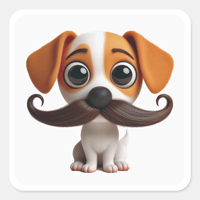 Menjou Mustache Puppy - Sticker Fyrkantigt Klistermärke (Framsida)
