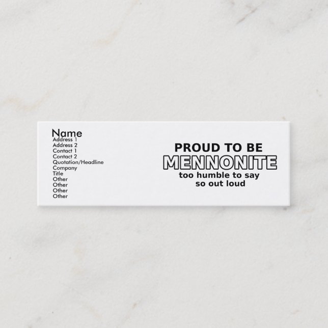 Mennonitisk stolthet Roligt profilkort Humor Mini Visitkort (Framsida)