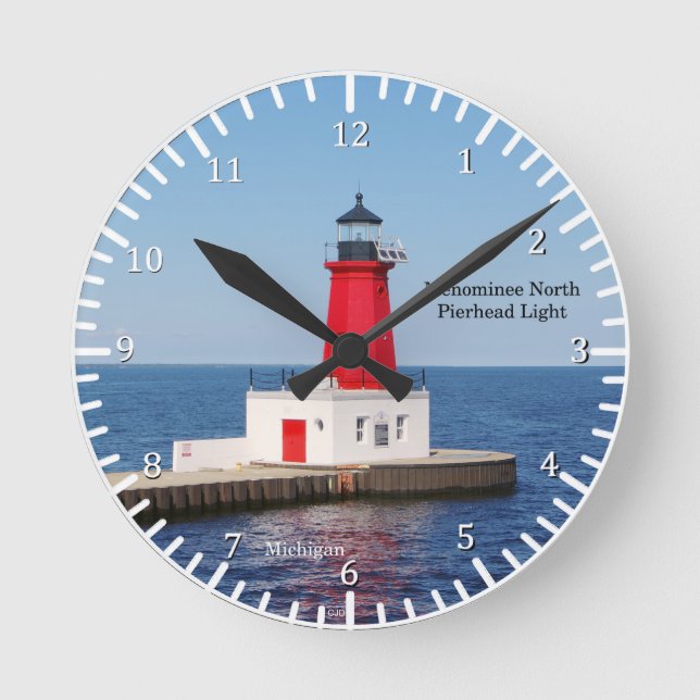 Menominee North Pierhead Light-klocka Rund Klocka (Framsida)
