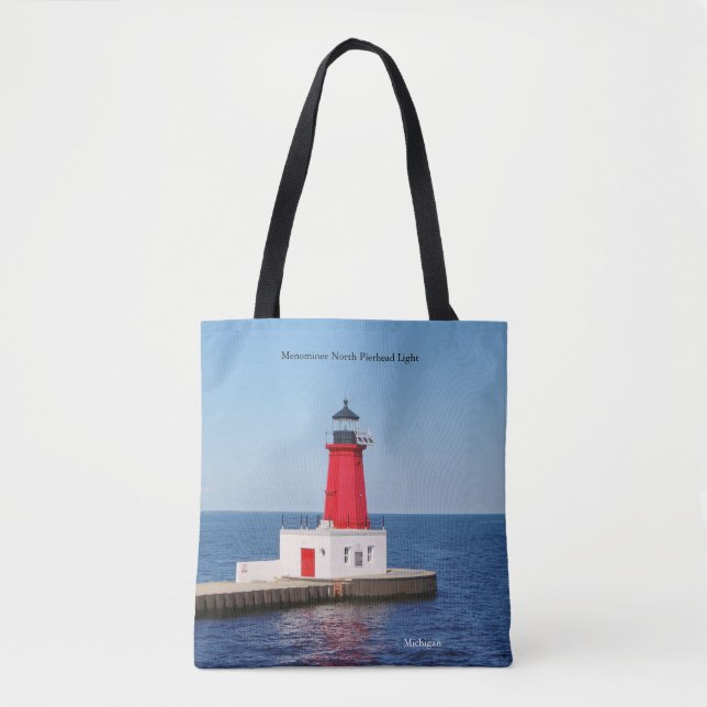 Menominee North Pierhead Light överallt till påsen Tygkasse (Framsida)