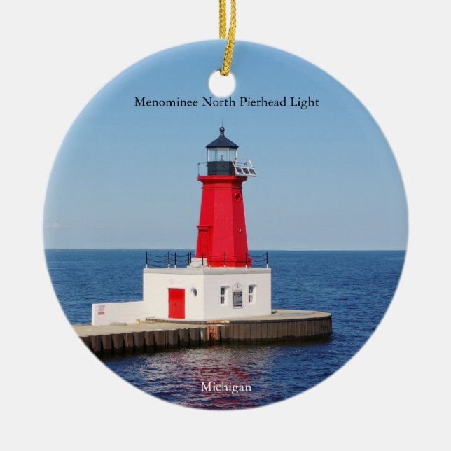 Menominee North Pierhead Light prydnad Julgransprydnad Keramik (Framsidan)