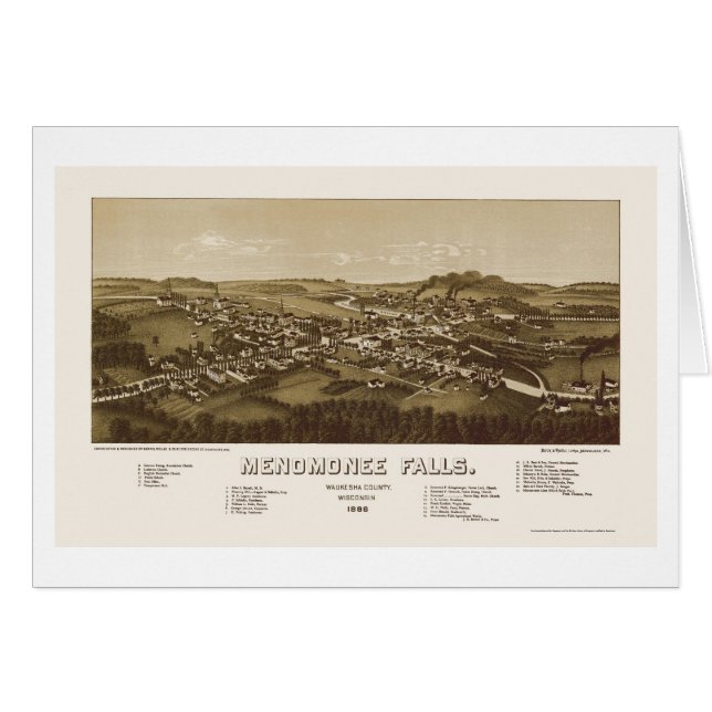 Menomonee Falls panorama- karta för WI - 1886 Hälsningskort (Framsidan Horizontal)