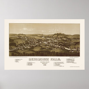 Menomonee Falls, WI Panoramic Karta - 1886 Poster