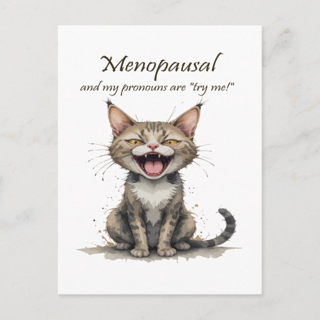 Menopause Humor Stressed Angry Cat Vykort (Framsida)