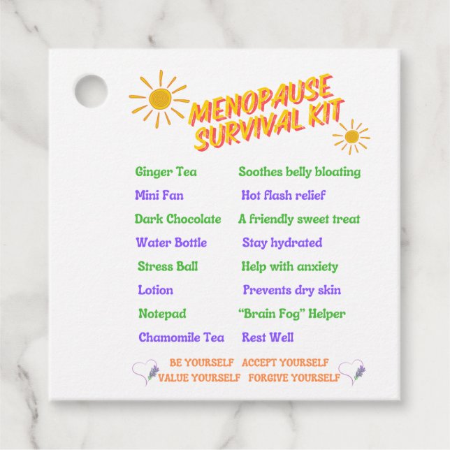 Menopause Survival Kit Gift-Märkre Gåvor Etiketter (Framsida)