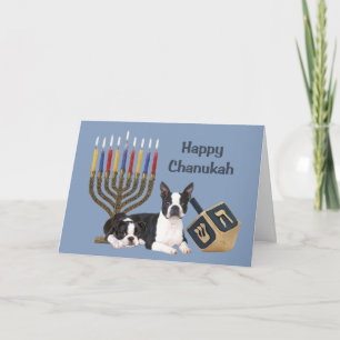 Menora Dreidel1 för Boston TerrierChanukah kort