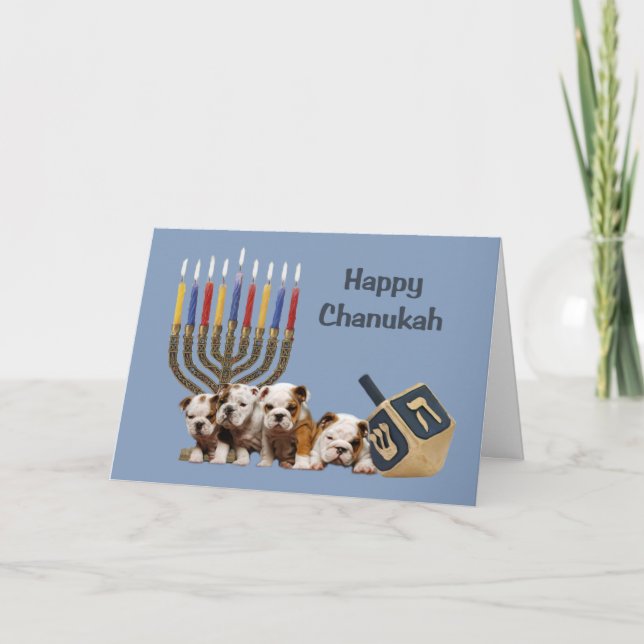 Menora Dreidel2 för bulldoggChanukah kort (Framsida)
