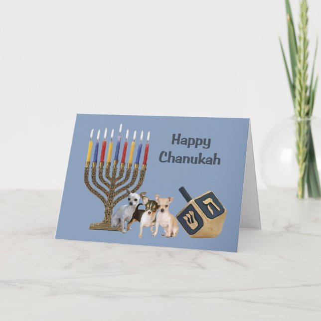 Menora Dreidel3 för ChihuahuaChanukah kort (Framsida)