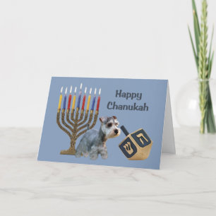 Menora Dreidel för miniatyrSchnauzerChanukah kort