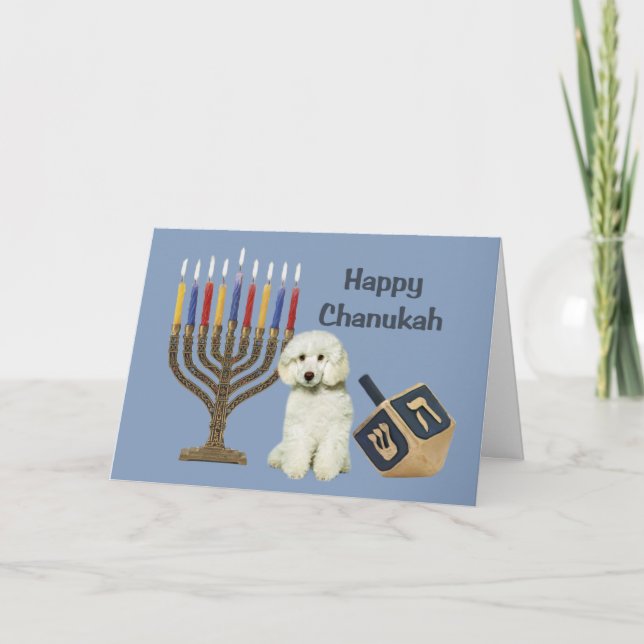 Menora Dreidel för pudelChanukah kort (Framsida)