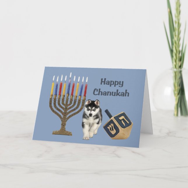 Menora Dreidel för siberian huskyChanukah kort (Framsida)