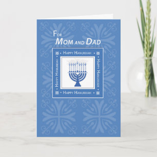 Menora för blått för mamma- och pappaHanukkah Helgkort