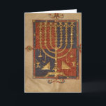 Menora och andra skyttlar av tempelet helgkort<br><div class="desc">Den spanska skolan tillfogar menora för Ms 15250 f.3v, och andra skyttlar av tempelet, från "hertigen av Sussex den spanska bibeln", Catalonia lokaliserade på det brittiska bibliotek, London, UK. Menoran för tillfogamsen 15250 f.3v och andra skyttlar av tempelet, från "hertigen av Sussex den spanska bibeln", Catalonia skapades runt om det...</div>