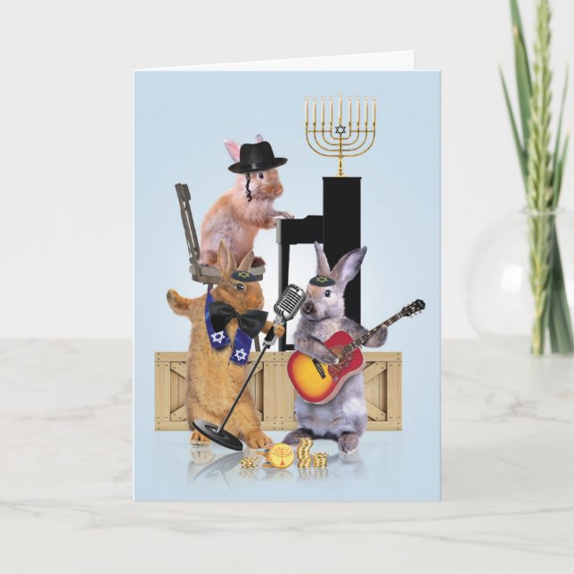 Menorah Animal Bands-Rabbits Chanukah Kort (Framsida)