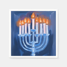 Menorah Blå Hanukkah Akvarell Holiday Pappersservett